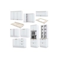 Cozinha Completa Americana 10 Peças (3 Armários + 2 Paneleiros + 3 Balcões + 2 Complementos) C5P36 Branco - Henn