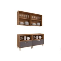 Cozinha Completa Bella 4 Peças s/ Portas (2 Armários +2 Balcões) 160cm Freijo/Titanium - MGM