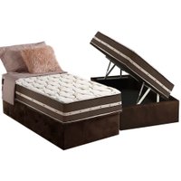 Conjunto Box Baú Solteiro: Colchão Molas Anjos Superlastic Classic + Base CRC Suede Brown(88x188)