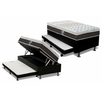 Conjunto Box Baú Solteiro: Colchão Molas Castor Pocket Class Híbrido + Base CRC Courano Black(88x188)