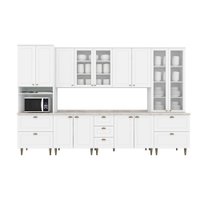 Cozinha Completa Americana com Pés 8 Peças (2 Armários + 2 Paneleiros + 2 Balcões + 2 Complementos) C5P51 Branco - Henn