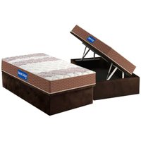 Conjunto Box Baú Solteiro: Colchão Espuma Probel D28 Guarda Costas Double Face + Base CRC Suede Brown(88x188)