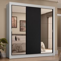 Guarda-Roupa Casal 3 Portas de Correr com Espelhos 4 Gavetas Branco/Preto Sublime Plus Madesa