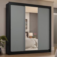 Guarda-Roupa Casal 3 Portas de Correr com Espelho 4 Gavetas Preto/Cinza Sublime Plus Madesa