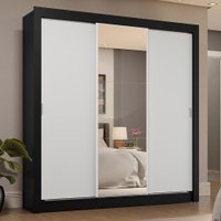 Guarda-Roupa Casal 3 Portas de Correr com Espelho 4 Gavetas Preto/Branco Sublime Plus Madesa