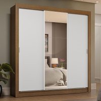 Guarda-Roupa Casal 3 Portas de Correr com Espelho 4 Gavetas Rustic/Branco Sublime Plus Madesa