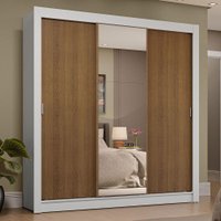 Guarda-Roupa Casal 3 Portas de Correr com Espelho 4 Gavetas Branco/Rustic Sublime Plus Madesa