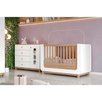 Quarto Infantil Completo Aconchego 2 Peças (1 Berço + 1 Cômoda) QI83 Branco/Jequitiba - Henn