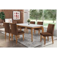 Sala de Jantar Completa Londrina c/Tampo Madeirado Canto Reto 180x90cm e 6 cadeiras Jade Imbuia - Veludo Marrom - Rufato