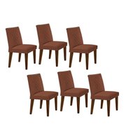 Cadeira Sala de Jantar Jade Madeira Kit 6 Un Capuccino - Veludo Marrom - Rufato