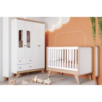 Quarto Infantil Completo Confete 2 Peças (1 Guarda Roupa + 1 Berço) QI64 Branco/Jequitiba - Henn