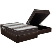 Cama Box Baú Casal: Colchão Anatômico Ortobom Ortopédico Light + Base CRC Courano Brown(138x188)