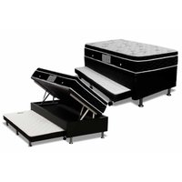 Cama Box Baú c/Auxiliar Solteiro: Colchão Molas Ortobom Nanolastic Physical + Base CRC Courano Black(88x188)
