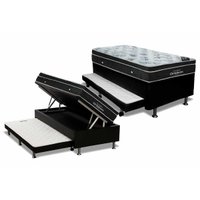 Cama Box Baú c/Auxiliar Solteiro: Colchão Molas Ortobom Nanolastic Ortobom Exclusive + Base CRC Courano Black(88x188)