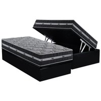 Cama Box Baú Solteiro: Colchão Molas Ensacadas Anjos Black Graphite + Base CRC Courano Black(88x188)