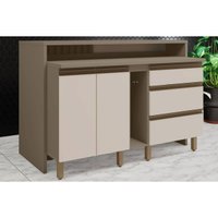Bancada Ilha Cozinha Balcão  Gourmet Connect c/ 2 Portas e 3 Gavetas 145cm Duna/Cristal - Henn