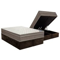 Cama Box Baú King: Colchão Molas MasterPocket Ensacadas Ortobom Super Light OrtoPillow + Base CRC Suede Brown(193x203)