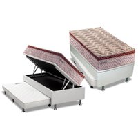 Cama Box Baú c/Auxiliar Solteiro: Colchão Molas Paropas MasterPocket Esplêndido + Base CRC Courano Branco(88x188)