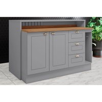 Bancada Ilha Cozinha  Gourmet Americana c/ 2 Portas e 3 Gavetas 145cm Cinza - Henn