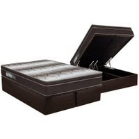 Cama Box Baú Queen: Colchão Anatômico Ortobom Ortopédico Light + Base CRC Courano Brown(158x198)