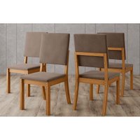 Cadeira de Cozinha Milla Kit 4 Un Nature/Veludo Light Marrom Amêndoa - Henn