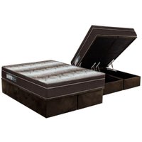 Cama Box Baú Queen: Colchão Anatômico Ortobom Ortopédico Light + Base CRC Suede Brown(158x198)