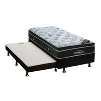 Cama Box c/Auxiliar Solteiro: Colchão Ortobom Nanolastic Exclusive + Base CRC Courano Black(88x188)