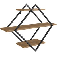 Prateleira Suspensa Diamante Preto e Mel 80x62cm Industrial Nicho Decorativo Flutuante Placa e Ponto