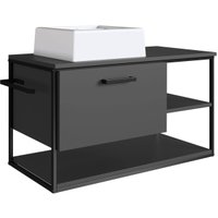 Gabinete Para Banheiro com Cuba Gaveta Suspenso 80cm Grafite Industrial Placa e Ponto