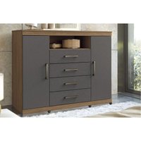 Cômoda de Quarto Master c/ 2 Portas 1 Nicho e 4 Gavetas c/ Rodízio Jatoba/Grafitte - Santos Andirá
