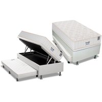 Cama Box Baú c/Auxiliar Solteiro: Colchão Molas Sealy MasterPocket Miami + Base CRC Courano Branco(88x188)