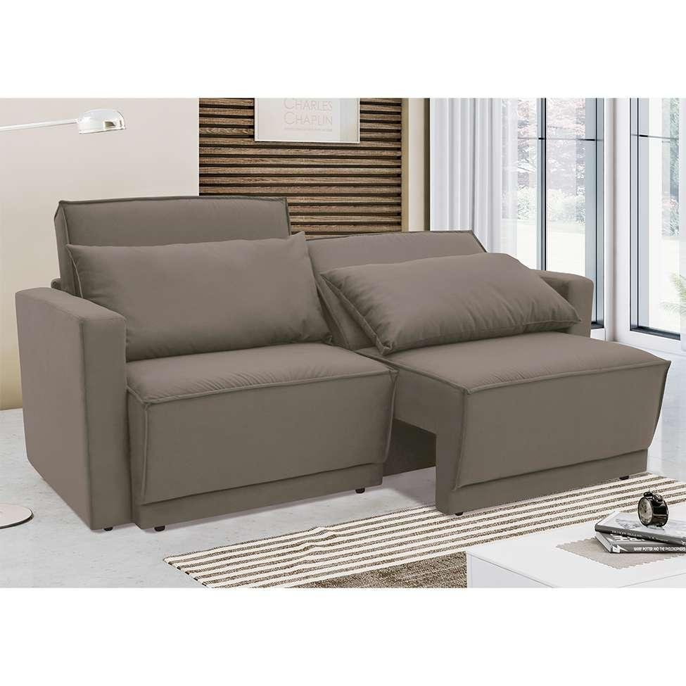 Sofá-Cama Casal 3 Lugares Retrátil Sem Caixa Aspen Suede Castanho