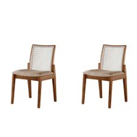 Conjunto com 2 Cadeiras Siena Linho Marrom Claro e Imbuia Natural