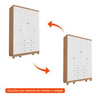 Conjunto de Guarda-Roupa Junior com Berço Uli 4 PT 3 GV Branco e Carvalho