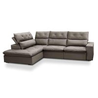 Sofá 4 Lugares Retrátil e Reclinável com Chaise Esquerdo Noruega Veludo Castor