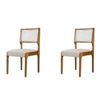 Conjunto com 2 Cadeiras Pádua Linho Off White e Imbuia Natural