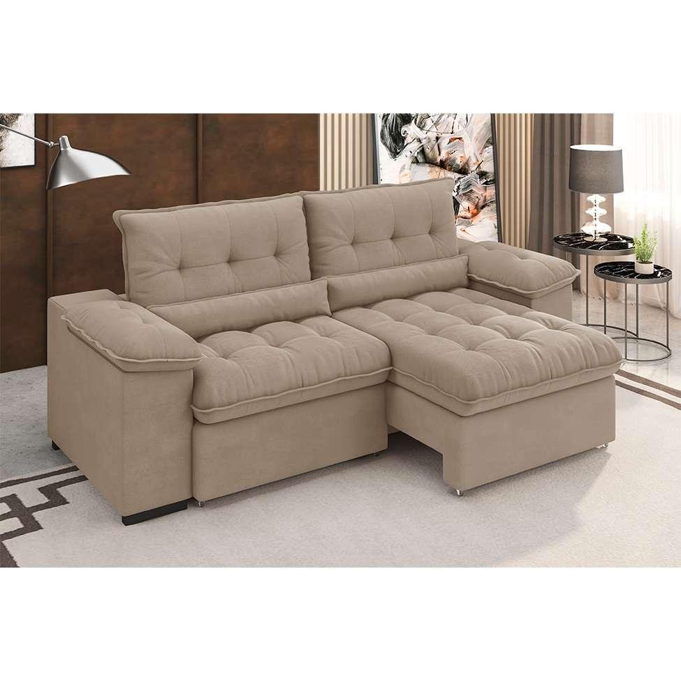 Sofá 3 Lugares Retrátil e Reclinável Arezzo Veludo Capuccino