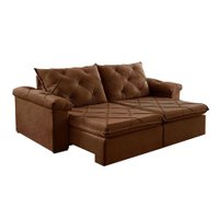 Sofá 3 Lugares Retrátil e Reclinável Astor Veludo Marrom 242 cm