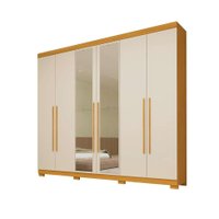 Guarda-Roupa Casal com Espelho Núbia 6 PT 4 GV Off White e Nature
