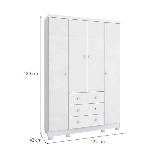 Conjunto de Guarda-Roupa Junior com Berço Uli 4 PT 3 GV Branco