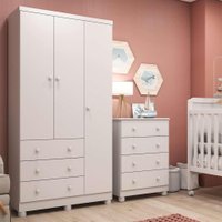 Conjunto de Guarda-Roupa com Cômoda Junior 3 PT 7 GV Branco