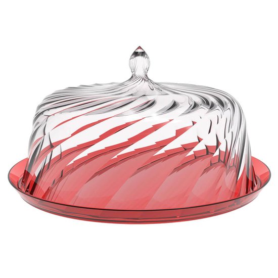 Boleira com Cúpula 30cm Crippa Vermelho Transparente Porta Bolo Glassy Torta Doces