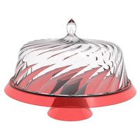 Boleira Porta Bolo com Cúpula e Pé 30cm Vermelho Transparente Glassy Crippa Doces
