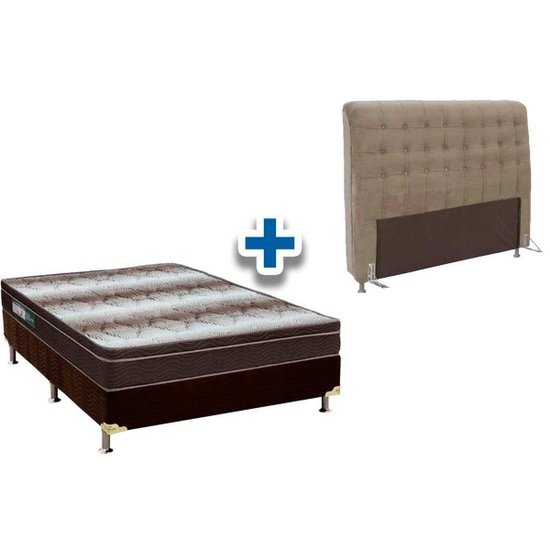 Cama Box Queen CRC + Colchão Ortopédico Light Ortobom + Cabeceira Dama Suede Marrom Taupe