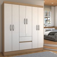 Guarda-Roupa Casal Sena Slim 6 Portas 2 Gavetas Amêndola Touch/Off White - Panorama Móveis