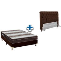 Cama Box Queen CRC + Colchão Ortopédico Ortobom + Cabeceira Imperatriz Suede Marrom Chocolate