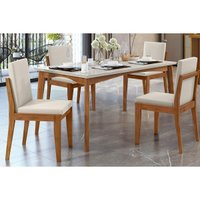 Sala de Jantar Completa Monalisa c/ Tampo Madeirado c/ Vidro 160cm+ 4 Cadeiras Lady Natural - Nesher