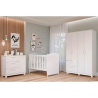 Quarto Infantil Completo Jujuba 3 Peças (Guarda Roupa+Cômoda+Berço) Branco - Permóbili Baby