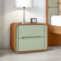 Mesa de Cabeceira Loop Com 2 Gavetas Amendoa Clean/Salvia - Móveis Lopas