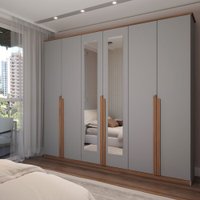 Guarda-Roupa Casal Calábria Slim 6 Portas 6 Gavetas Espelho Cinza/Nature - Panorama Móveis
